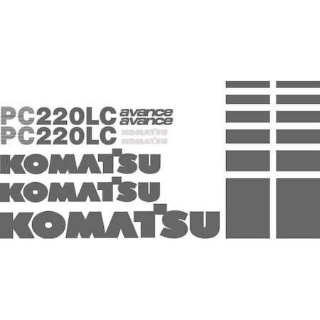 Aftermarket Decal Set for Komatsu PC220LC Excavator with Avance Decals KMPC220-6DECALSET